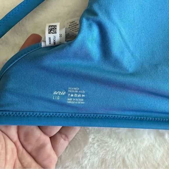 Aerie Blue High Neck Swimsuit Top Women's Size Large - Picture 4 of 8